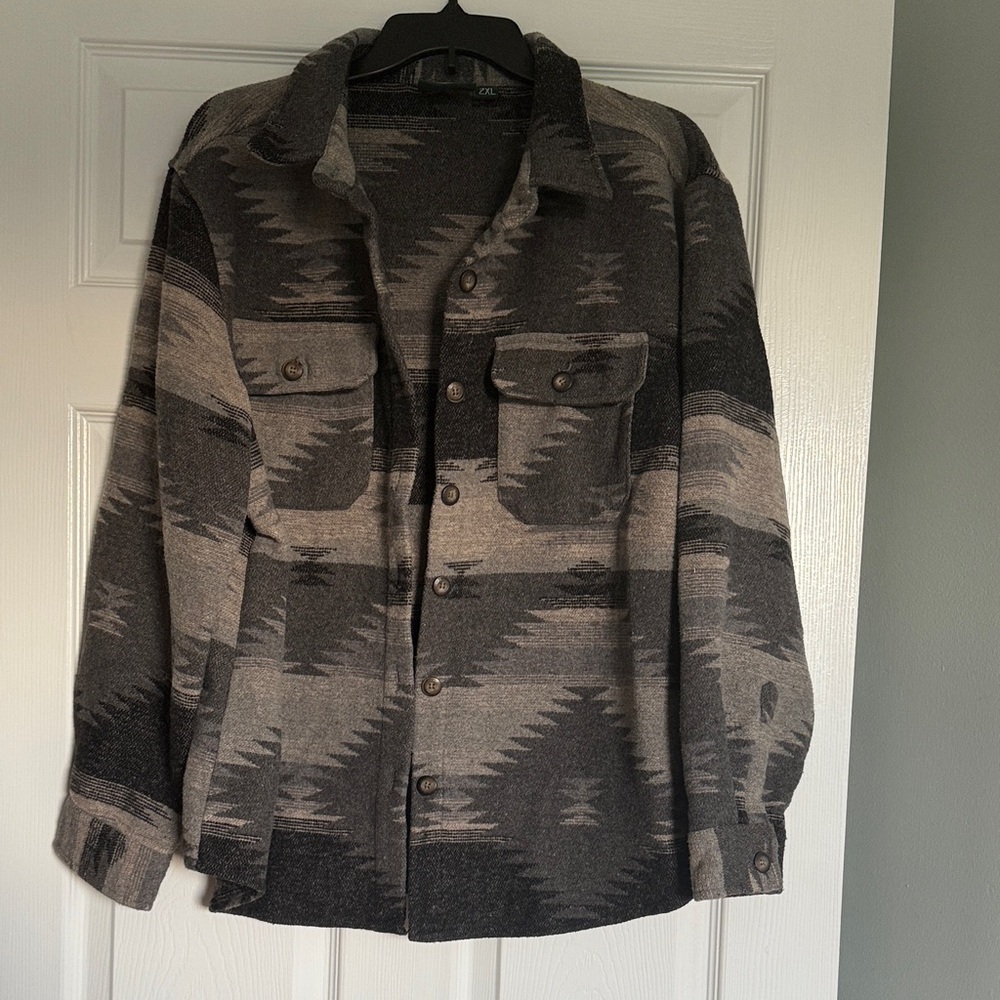 Men's Patterned Black and Gray Shirt Jacket